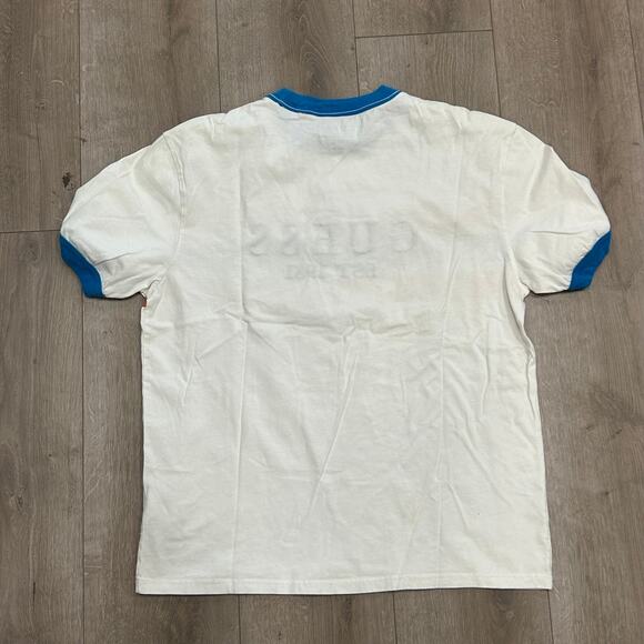 Guess Retro Ringer 90s Orange Blue White Stripe Tee T Shirt Size Small S B14 - Picture 5 of 6